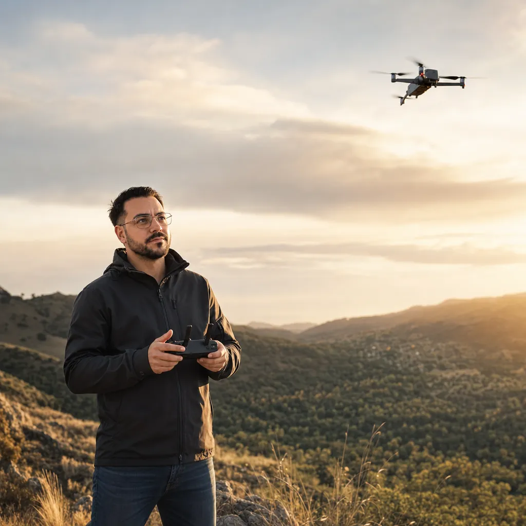 Julian Bagilet filmando con dron en las sierras del Valle de Calamuchita