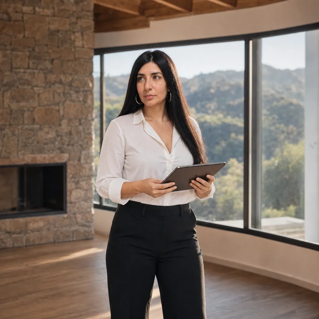 Marina Galarza, martillera matriculada, tasando una propiedad en el Valle de Calamuchita